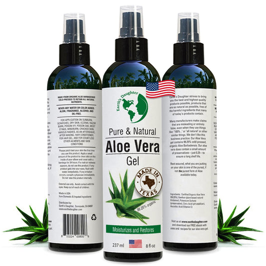 Earth’s Daughter Organic Aloe Vera Gel from Fresh Cut 100% Pure Organic Aloe leaves - Fast Absorbing for Face, Skin, Hair & Body - Vegan, Unscented Beauty & Personal Care Earth's Daughter