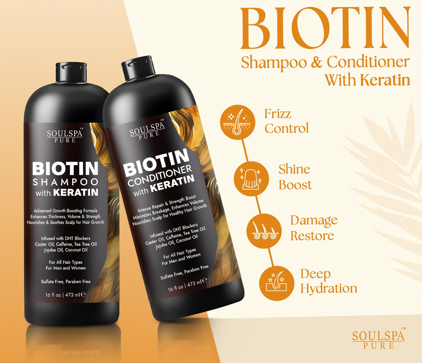 Biotin Shampoo and Conditioner Set with Keratin - Sulfate-Free Advanced Anti-Thinning, Hair Growth Shampoo and Conditioner Combo Repair Formula