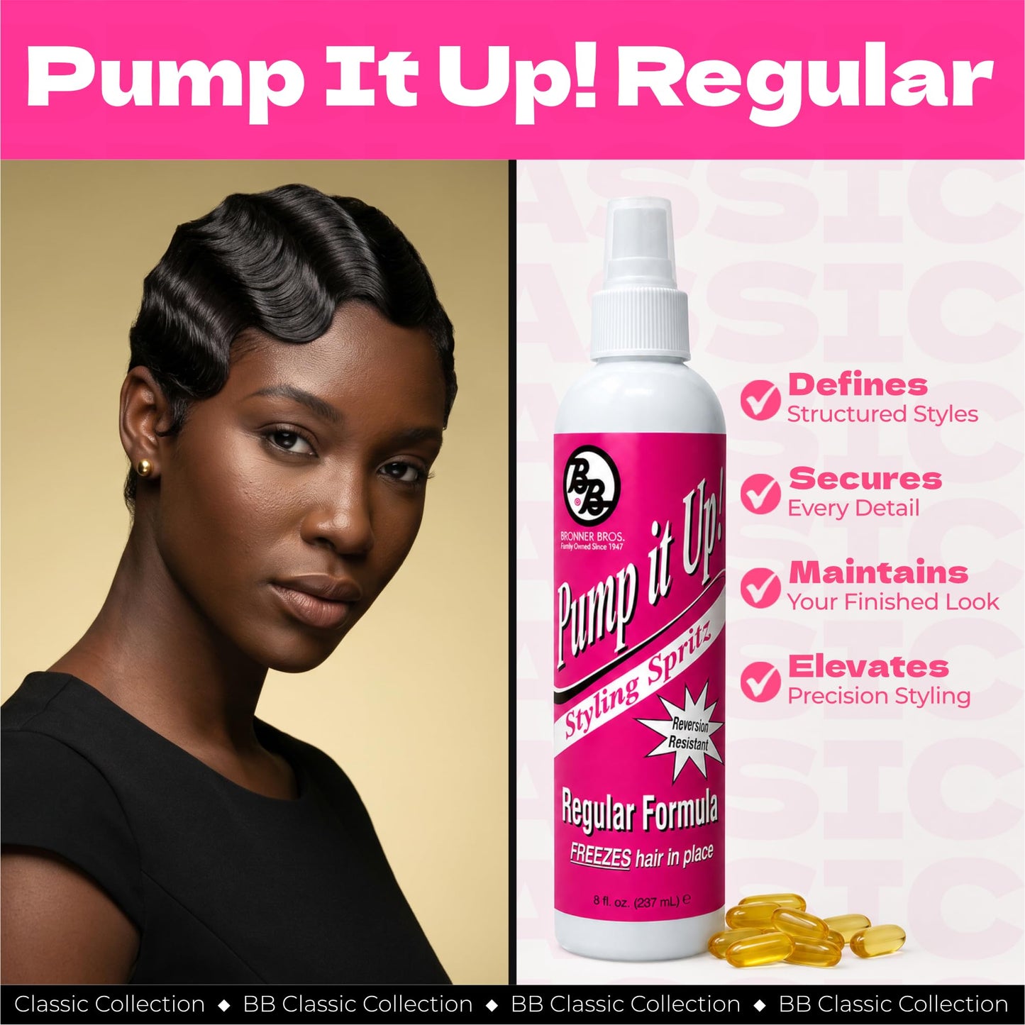 Bronner Bros Pump It Up! Styling Spritz Regular - Fast-Drying Hair Spray with Silk Amino Acids & Vitamin B5 to Enrich & Protect - No Build-Up