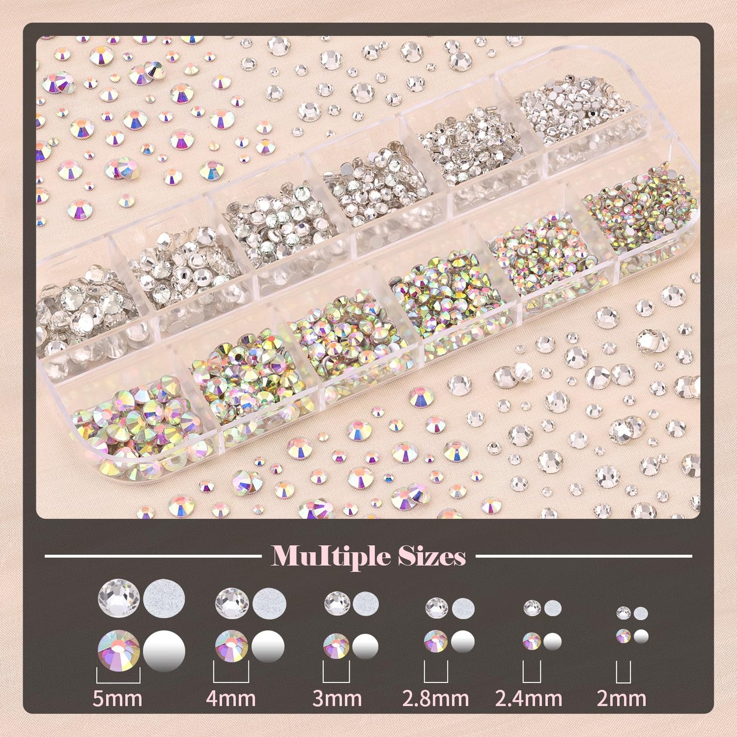 BELLEBOOST Nail Art Rhinestone Kit, 15ml Rhinestone Gel Glue+Colorful Gems+Flatback Glass Crystal AB&Clear Gemstones with Pickup Tools for Bedazzling