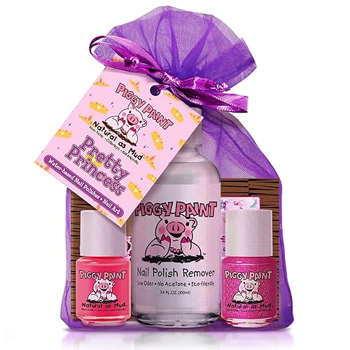 Piggy Paint | 100% Non-Toxic Girls Nail Polish | Safe, Cruelty-free, Vegan, & Low Odor Nail Polish for Kids | Pretty Princess (2 Polish, 1 Remover