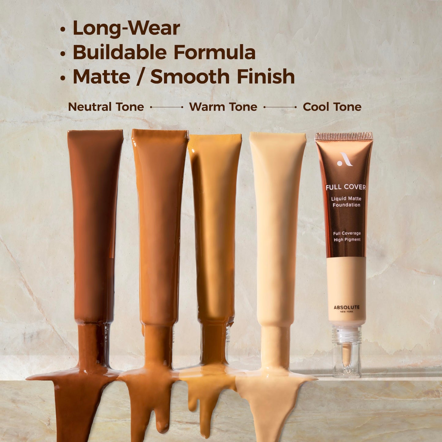 Absolute New York MFFD01 Full Cover Liquid Matte Foundation; Creamy Oil Free Formula with Dropper Tip; Natural Matte Finish