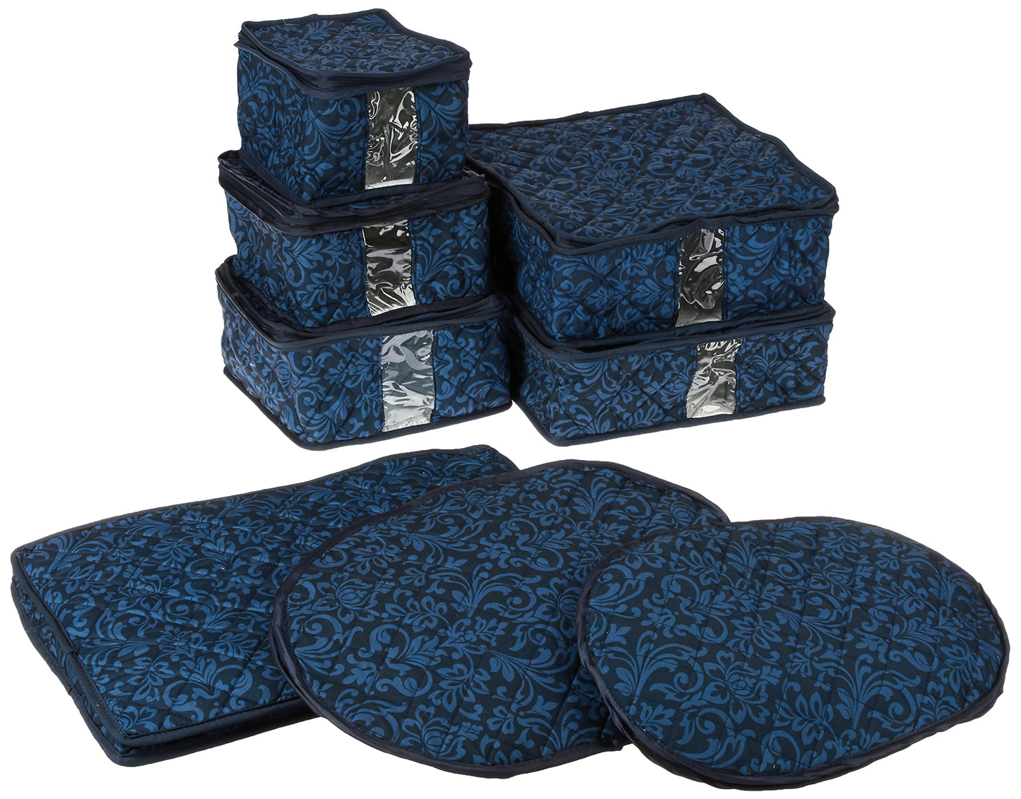 8-Piece Storage Containers Set - China, Navy, Quilted, Stackable Dish & Plate Protectors - Glass & Dinnerware Organizer Lids - Kitchen Storage…