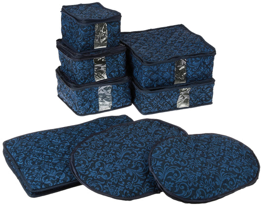 8-Piece Storage Containers Set - China, Navy, Quilted, Stackable Dish & Plate Protectors - Glass & Dinnerware Organizer Lids - Kitchen Storage…