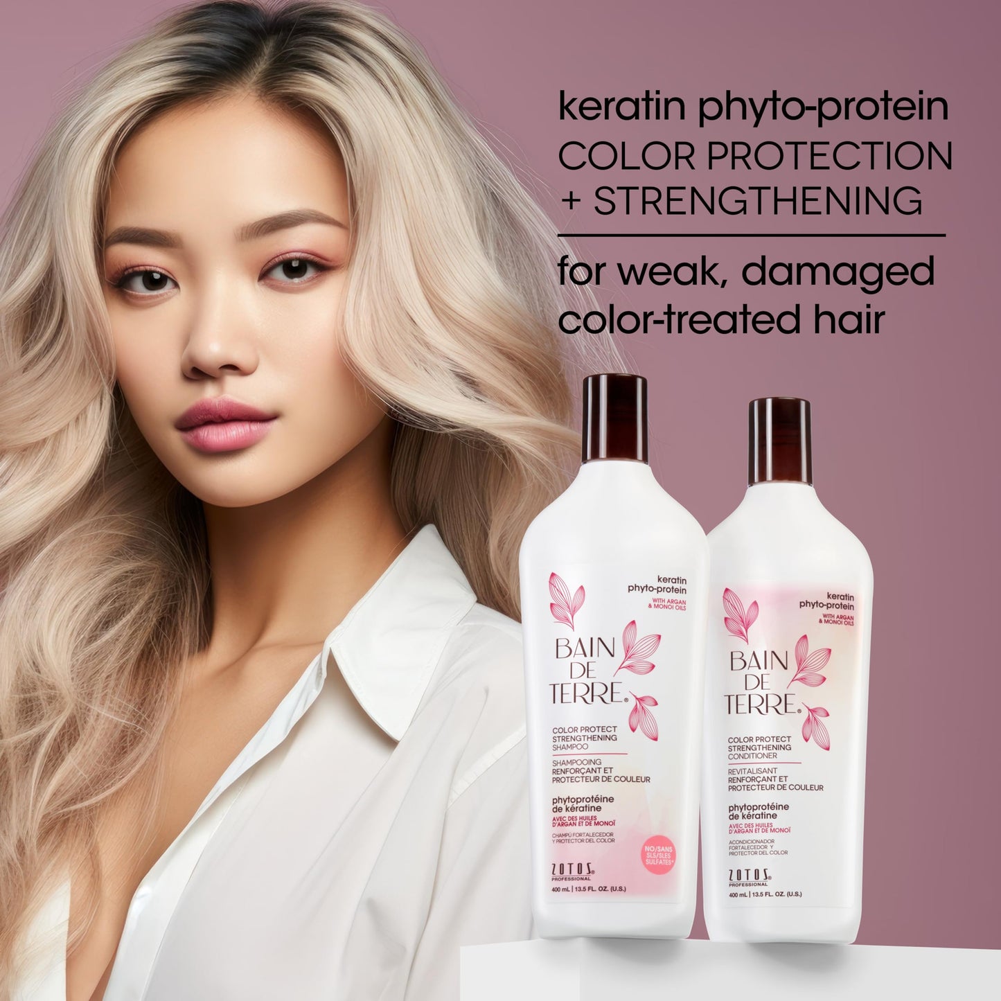 Bain de Terre Keratin Phyto-Protein Color Protect Strengthening Shampoo, Color-Safe Strengthening for Weak & Damaged Hair, Sulfate-Free, Paraben-Free
