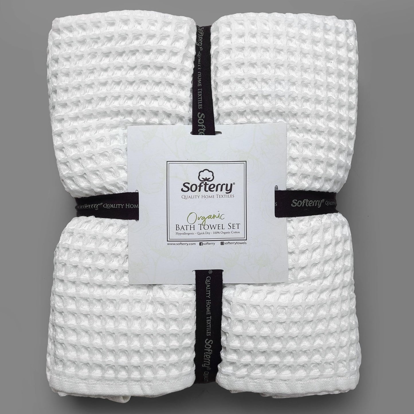 Softerry European Waffle Weave Bath Towel Set of 8-100% Organic Cotton - Quick Dry Lint Free Thin and Absorbent - Fade Resistant - Eco-Friendly…