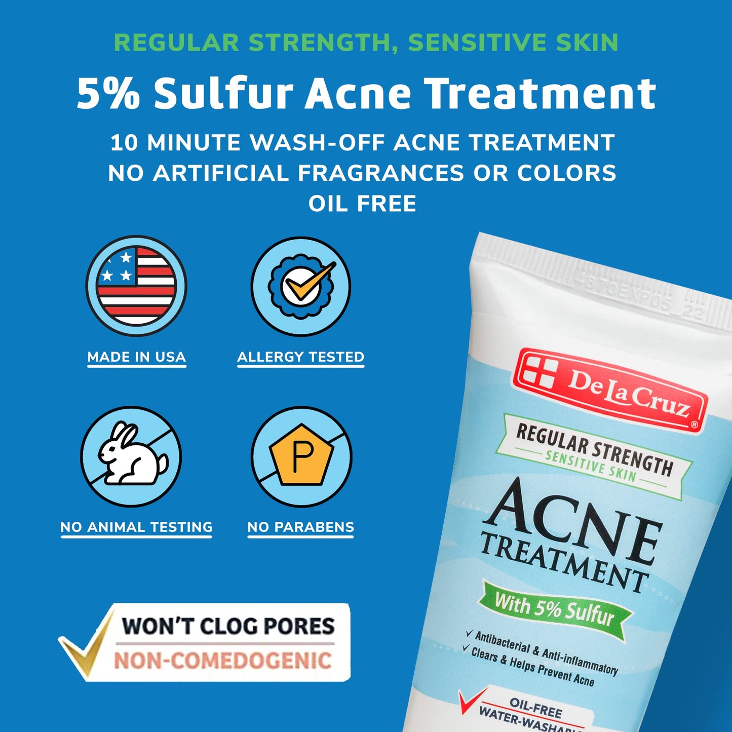 De La Cruz 5% Sulfur Ointment - Cystic Acne Treatment for Face and Body - Daily 10 Min Spot Treatment Mask - Safe and Effective Game Changing Hormonal