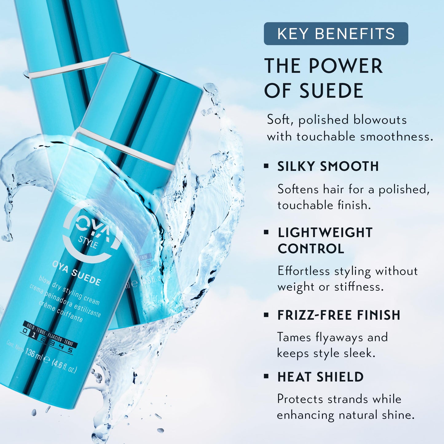 OYA Suede Blow Dry Hair Styling Cream - Versatile Lightweight Formula for Smooth, Polished & Volumized Finish - Salon Quality Jojoba Based Hydrating
