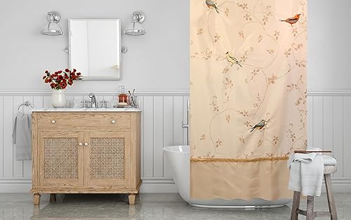 Avanti Linens - Fabric Shower Curtain, Nature Inspired Bathroom Decor (Gilded Birds Collection, 72")