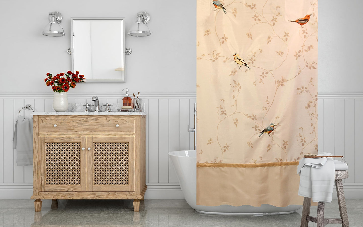 Avanti Linens - Fabric Shower Curtain, Nature Inspired Bathroom Decor (Gilded Birds Collection, 72")