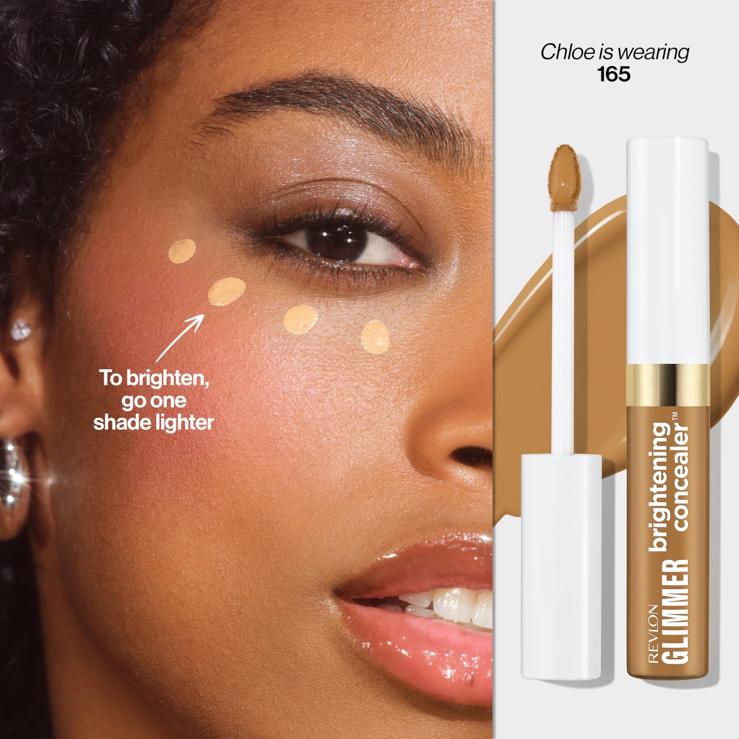 Revlon Glimmer Brightening Concealer, Liquid Under Eye Makeup, Made with Caffeine, Vitamin C, & Stevioside, 165, 0.3 fl oz
