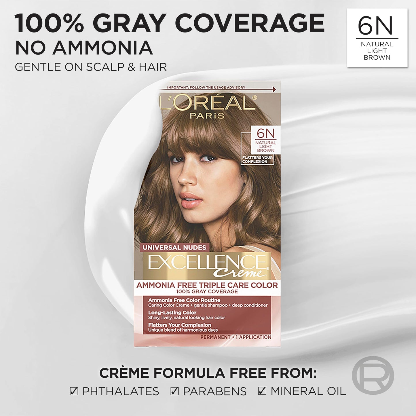 L’Oreal Paris Excellence Universal Nudes Permanent Hair Color, Ammonia Free Hair Dye for Gray Hair Coverage, 6N Natural Light Brown, 1 Kit (Pack of 2) Beauty and Personal Care L'Oreal Paris