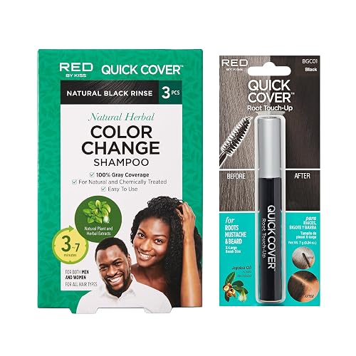 Red by Kiss Color Change Shampoo - Permanent Hair Color with 100% Gray Coverage, Quick 7-10 Minute Formula, No Tools Needed, Herbal Extracts, Includes