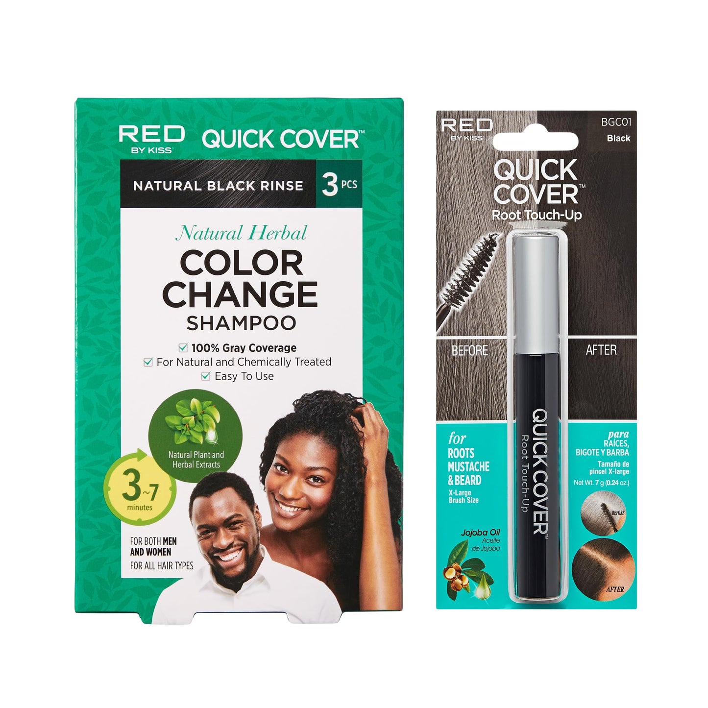 Red by Kiss Color Change Shampoo - Permanent Hair Color with 100% Gray Coverage, Quick 7-10 Minute Formula, No Tools Needed, Herbal Extracts, Includes