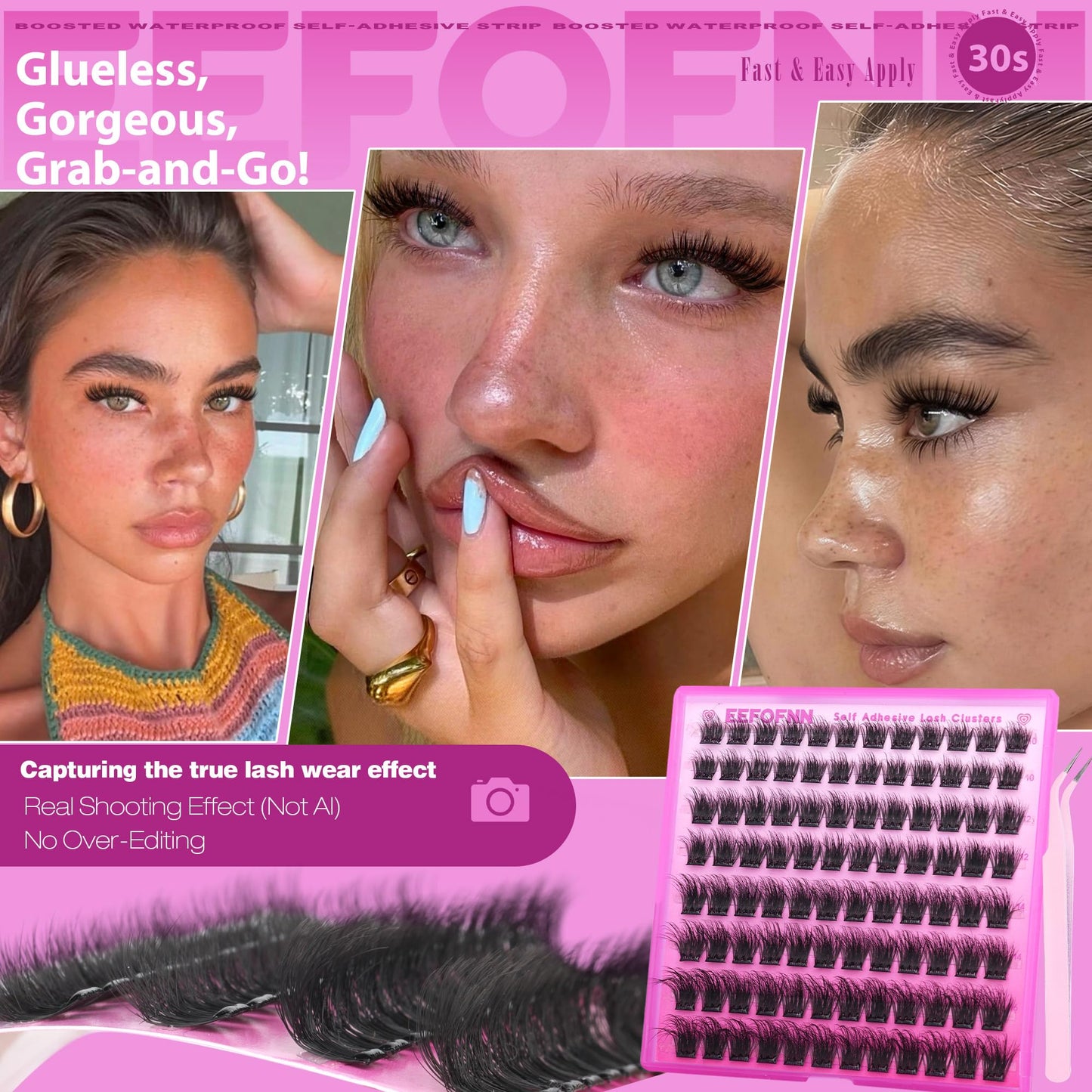 Self Adhesive Eyelashes Fluffy Self Adhesive Lash Clusters No Glue Eyelash Clusters Wispy Glueless Cluster Eyelash Extensions 10-16mm Individual Beauty and Personal Care Eefofnn