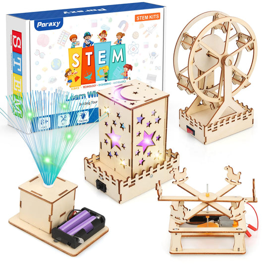 Poraxy 4-in-1 STEM Kit – Science Projects, 3D Puzzles & Educational Building Toys for Kids Ages 8–13, Birthday & Christmas Gift for Boys & Girls