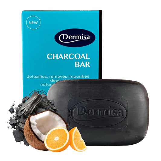 Dermisa Detoxifying Charcoal Bar Soap with Activated Charcoal, Coconut Oil and Shea Butter - Deep Pore Cleansing and Acne Treatment Soap for All Skin