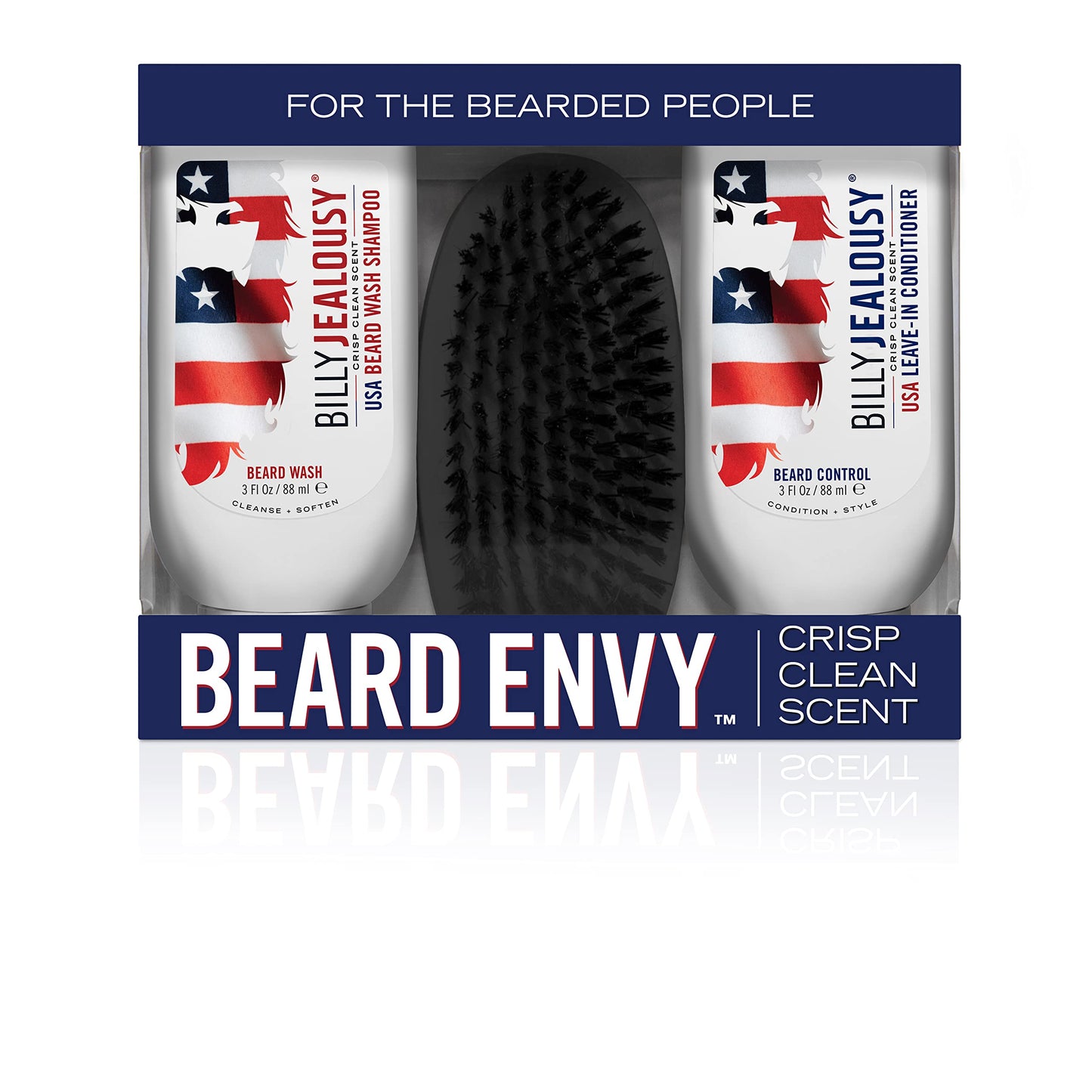 Billy Jealousy USA Beard Envy Facial Hair Refining Kit with Beard Wash Facial Hair Control and Boar Bristle Brush for Clean, Hydrated, Soft, Tamed