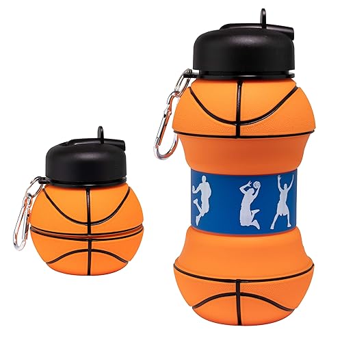 Maccabi Art Clip-On Collapsible BPA-Free Silicone Basketball Water Bottle for Kids, 18 Oz. Size