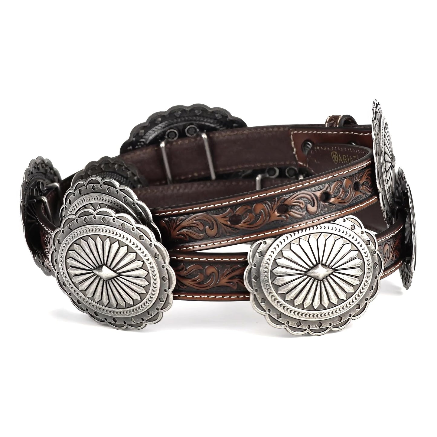 ARIAT Women's Tooled Leather Concho Belt, Tan, X-Large