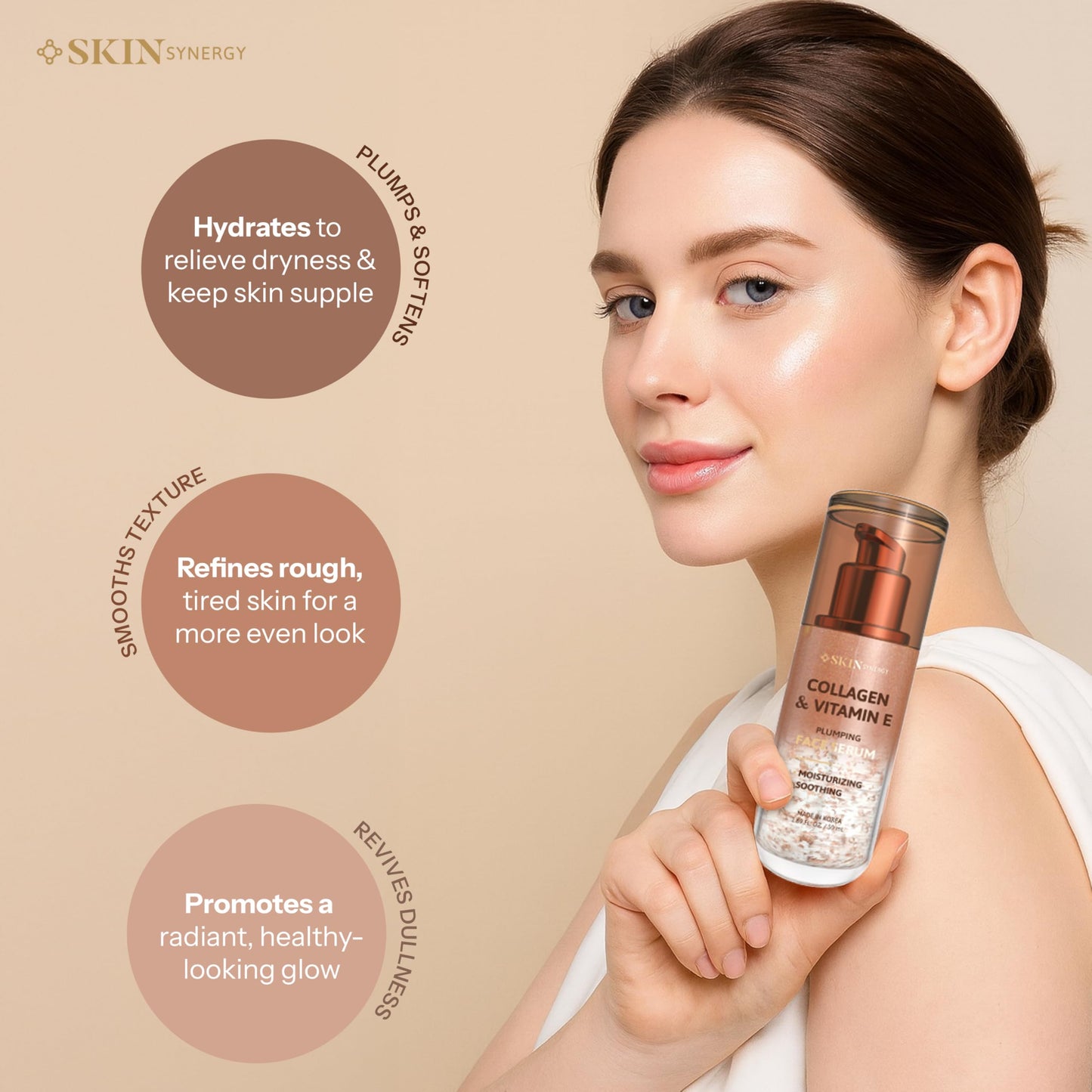 Skin Synergy Collagen & Vitamin E Face Serum - Hydrating, Firming & Nourishing Formula - Dermatologist Tested, Anti-Aging, Korean Skin Care - Clean