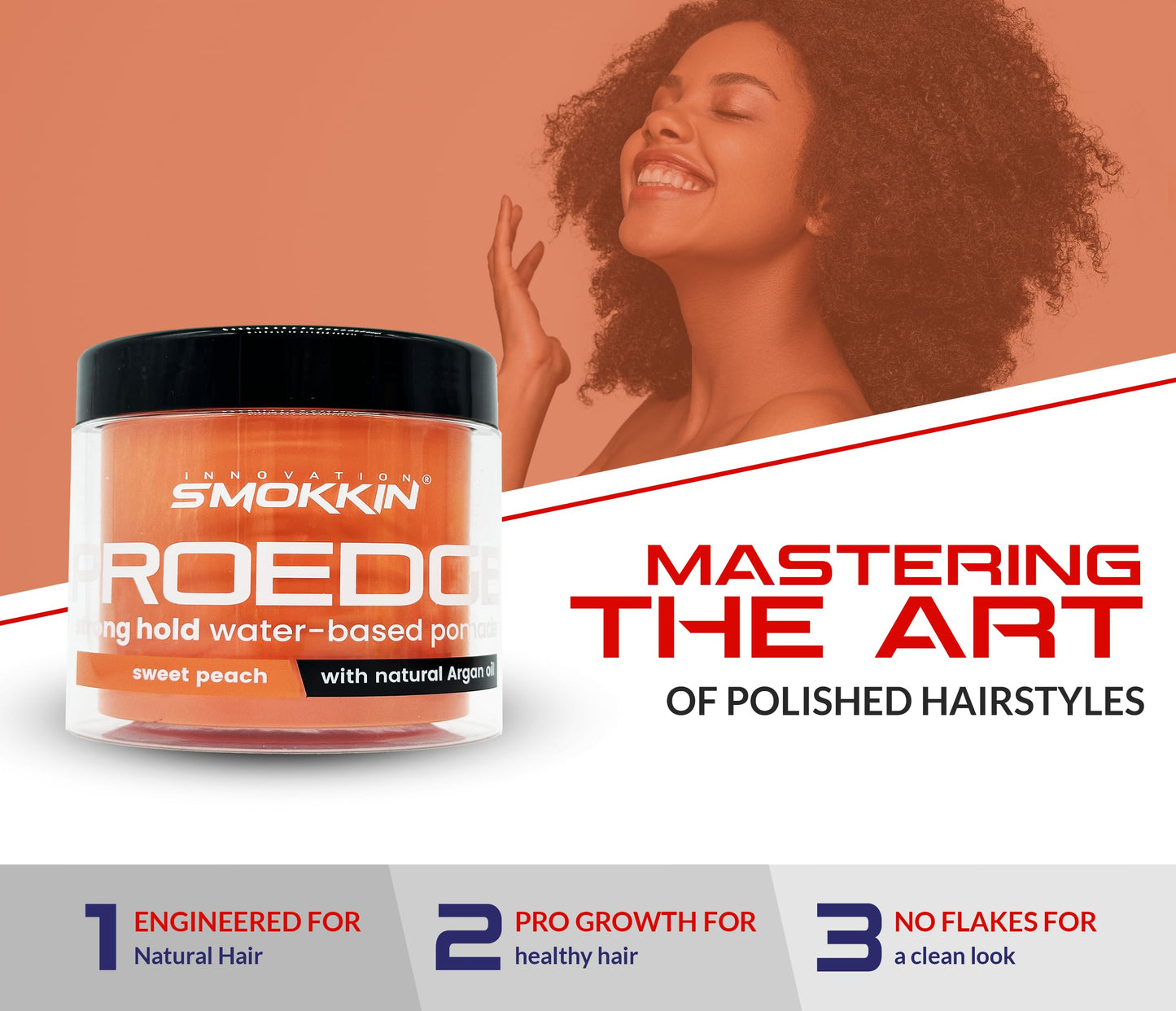 Smokkin Pro Edge Hair Styling Gel - Alcohol-Free, Water-Based Pomade with Strong Hold & Argan Oil - No Flakes, Edge Control, Twist & Braid Gel for Men