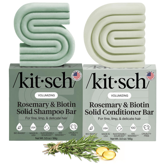 Kitsch Rosemary & Biotin Shampoo and Conditioner Set for Hair Growth - Strengthening, Thickening & Volumizing Shampoo and Conditioner Bar - Paraben