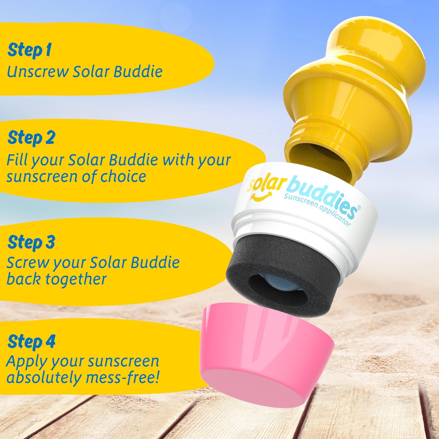 Solar Buddies Sunscreen Applicator - Pink- Refillable Roll-on Sponge for Sunscreens & Lotions - For Kids, Adults & Families - Holds 3.4Fl Oz - Perfect Beauty and Personal Care Solar Buddies