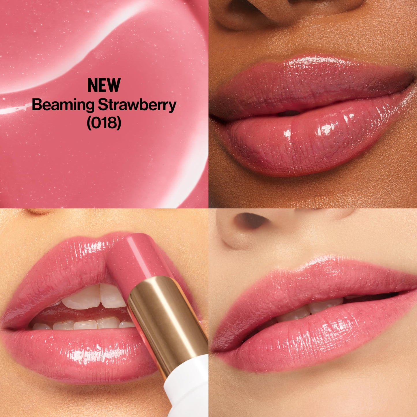 REVLON Super Lustrous Glass Shine Balm, Hydrating Tinted Lip Balm with Hyaluronic Acid, Aloe & Rose Quartz, Medium Pink Lipstick, NEW Shade, 018
