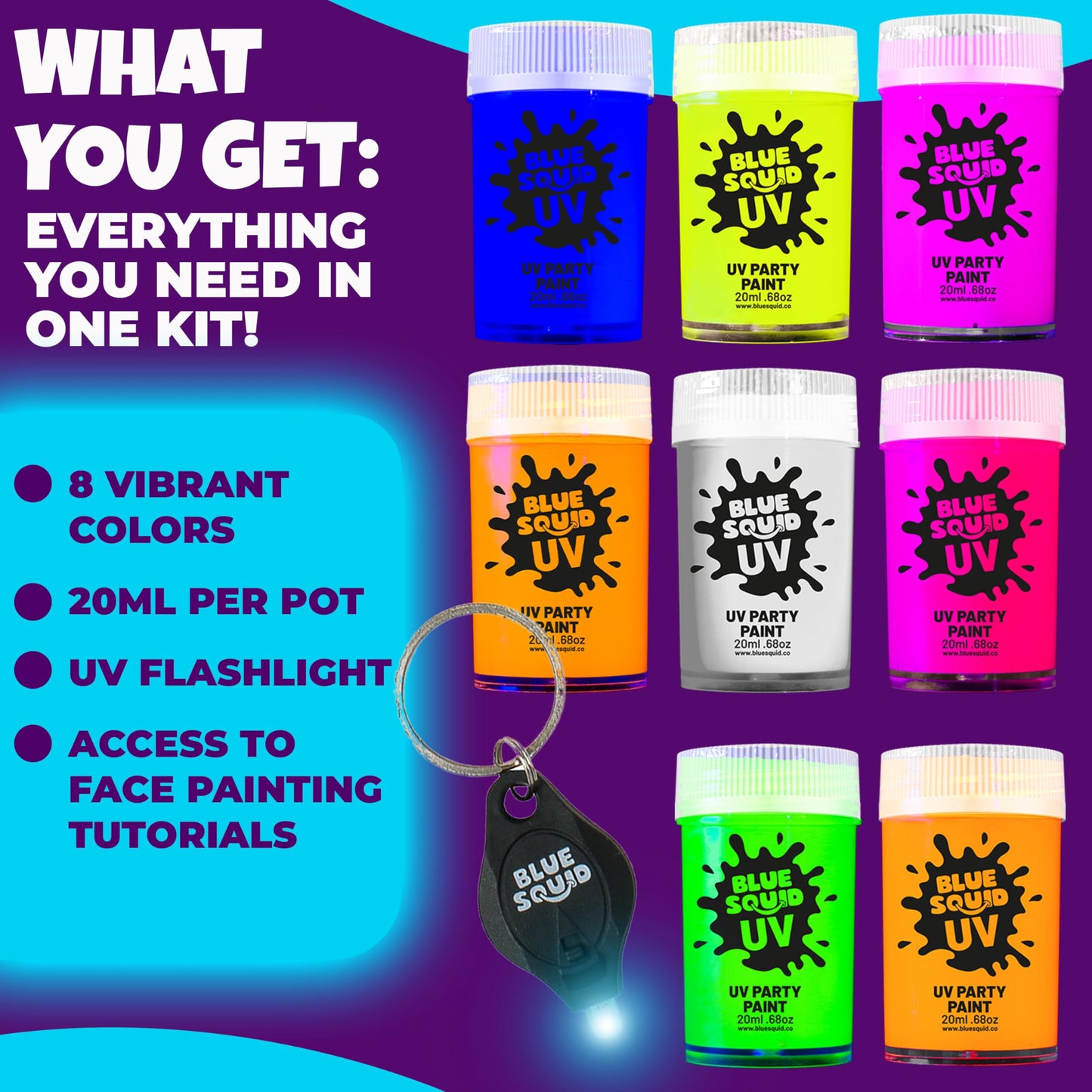 Blue Squid UV Body Paint - Glow in the Dark Body Paint, Neon Face Paint for Glow Party Accessories - Safe, Non-Toxic Black Light Glow Makeup