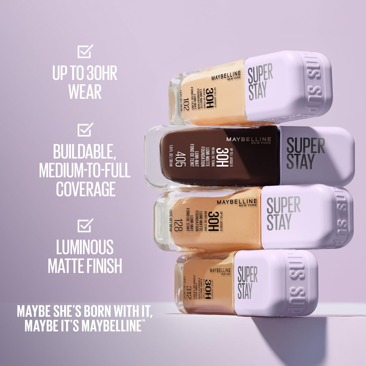 Maybelline Super Stay Lumi-Matte Foundation, Lightweight and Buildable Full Coverage Foundation Makeup For Up To 30HR Wear, 120, 1 Count Beauty and Personal Care MAYBELLINE