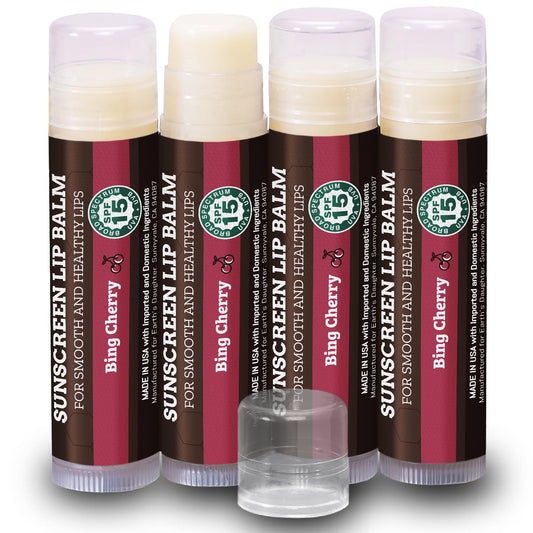 Earth's Daughter SPF Lip Balm Cherry Flavor 4-Pack Stocking Stuffers - Lip Sunscreen, SPF 15, Organic Ingredients, Beeswax, Coconut Oil, Vitamin E
