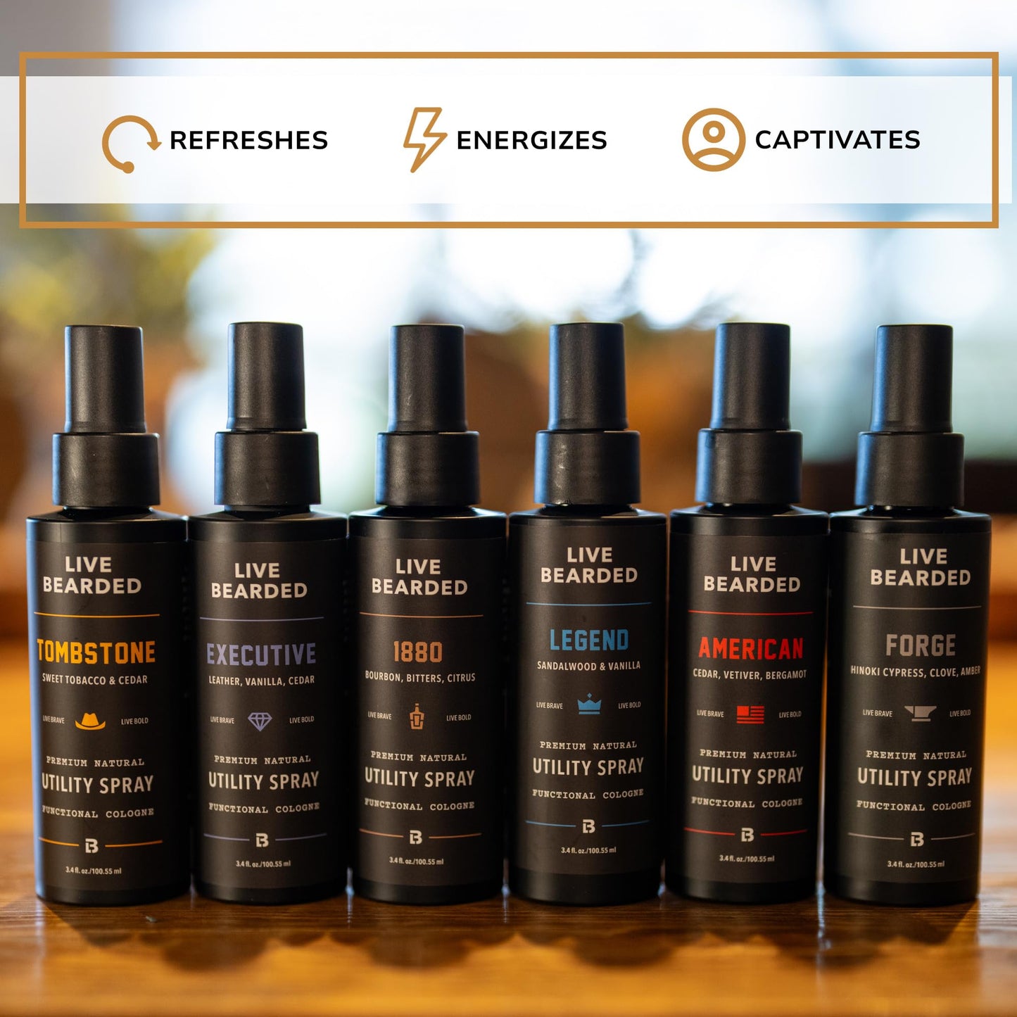 Live Bearded Utility Spray - All Purpose Cologne with Natural Fragrance - Made in the USA - 3.4 fl oz Bottle | Tombstone Scent - Sweet Tobacco, Cedar