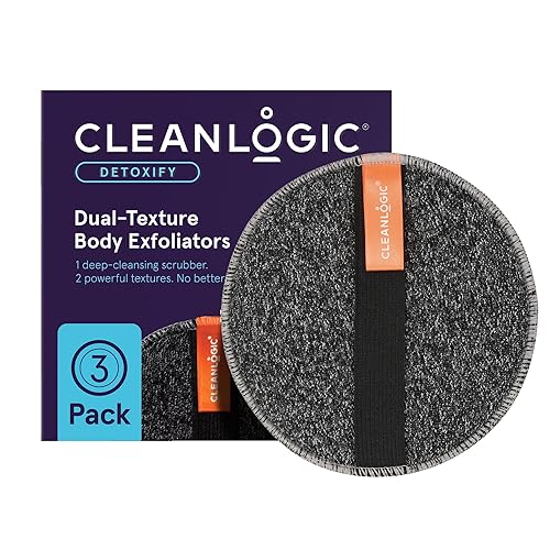 Cleanlogic Detoxify Purifying Charcoal Infused Exfoliating Body Scrubber, Dual-Texture Round Exfoliator Tool for Smooth, Clean Skin, Daily Skincare