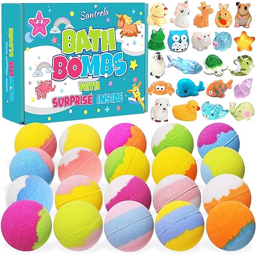 Bath Bombs for Kids with Surprise Inside, 20 Pack Kids Bath Bombs Gift Set with Toys for Girls Boys, Handmade Child-Safe Bubble Bath Fizzy Balls Kit…