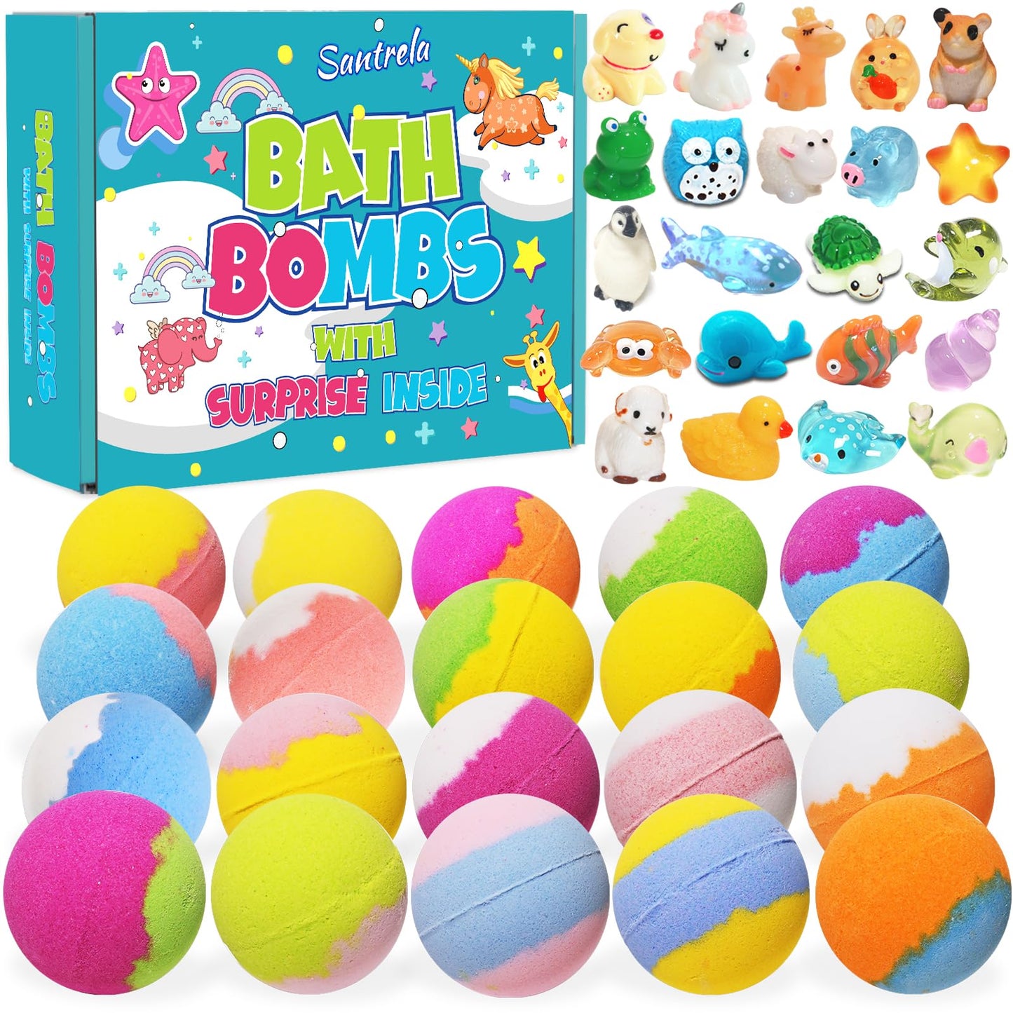 Bath Bombs for Kids with Surprise Inside, 20 Pack Kids Bath Bombs Gift Set with Toys for Girls Boys, Handmade Child-Safe Bubble Bath Fizzy Balls Kit…