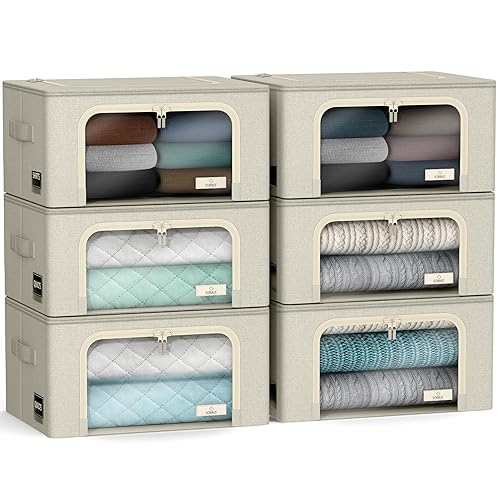 Sorbus Storage Bins with Metal Frame - Stackable & Foldable Clothes Organizer Bags - Oxford Fabric Storage Containers with Large Clear Window & Carry…