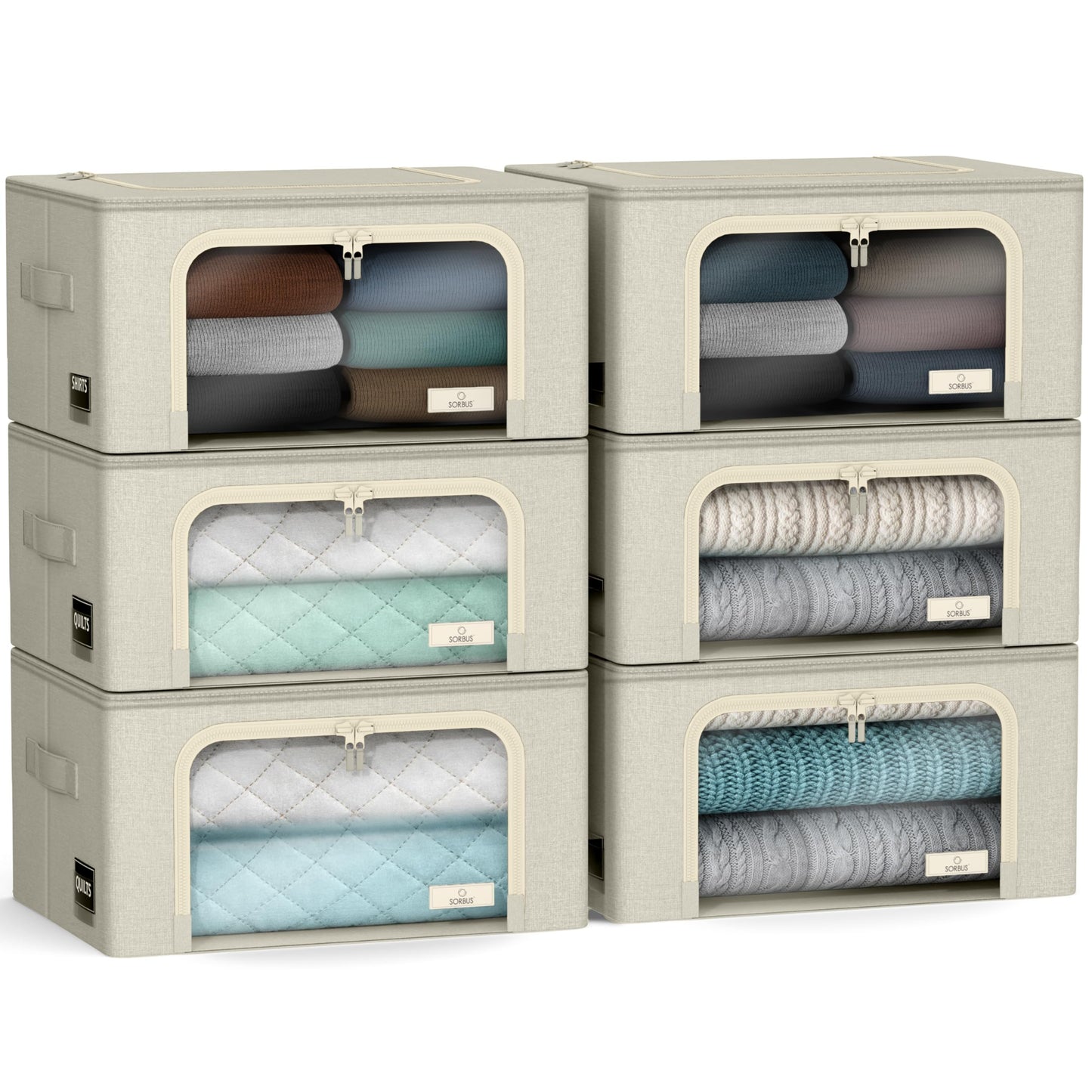 Sorbus Storage Bins with Metal Frame - Stackable & Foldable Clothes Organizer Bags - Oxford Fabric Storage Containers with Large Clear Window & Carry…