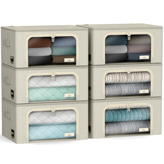Sorbus Storage Bins with Metal Frame - Stackable & Foldable Clothes Organizer Bags - Oxford Fabric Storage Containers with Large Clear Window & Carry…