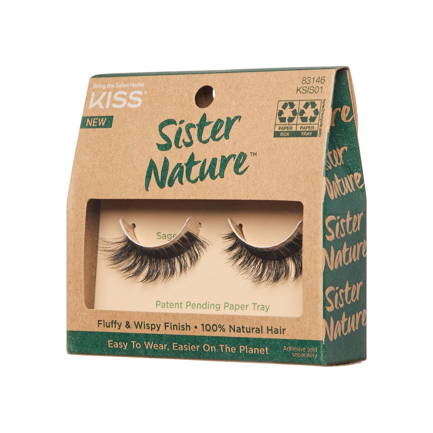 KISS Sister Nature False Eyelashes, 'Sage', 12 mm, 100% Natural Hair, Recyclable Paper Box, Printed with Soy Ink, Cruelty Free, Vegan, Includes 1 Pair