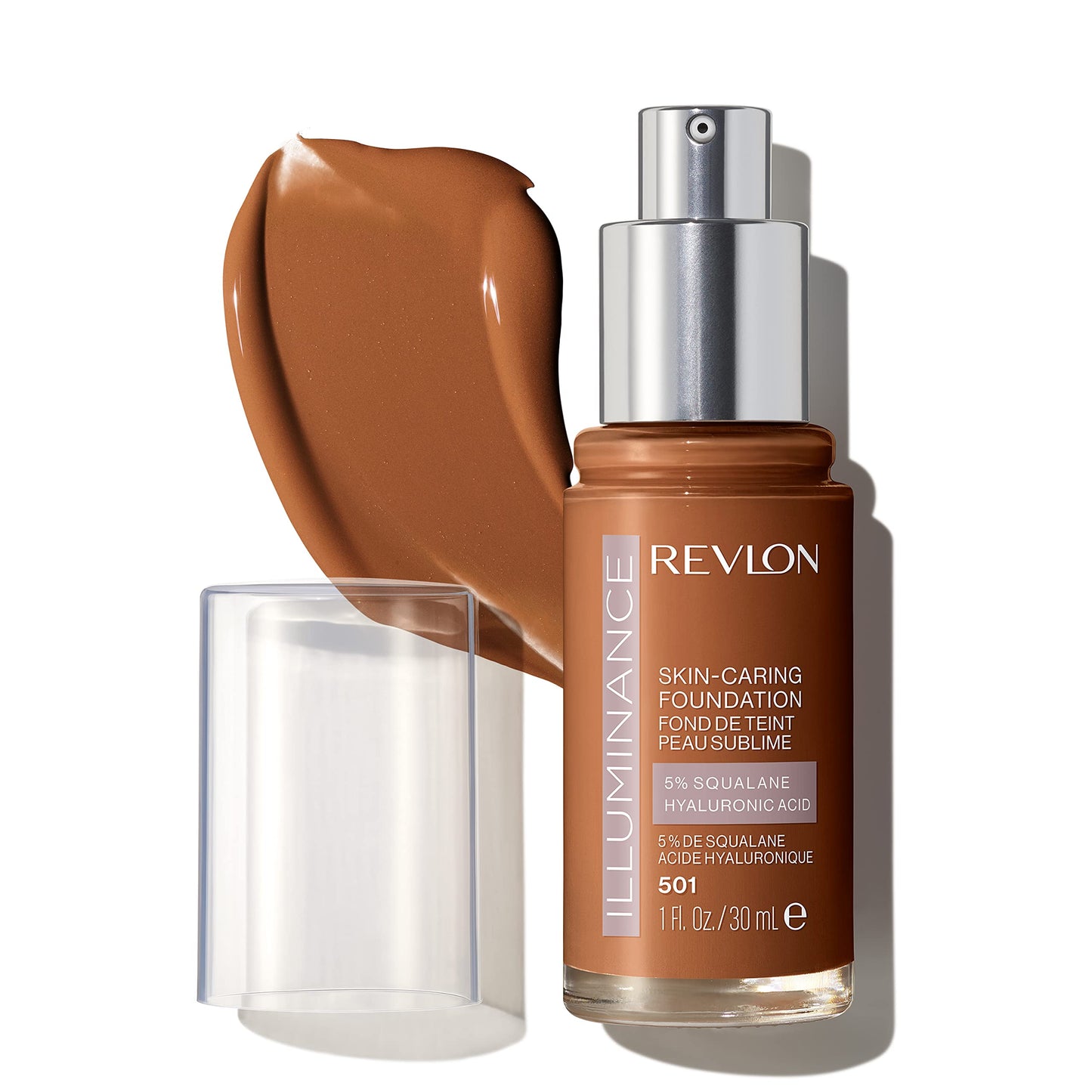 Revlon Illuminance Skin-Caring Liquid Foundation, Hyaluronic Acid, Hydrating and Nourishing Formula with Medium Coverage, 501 Toasted Caramel, 1 fl oz