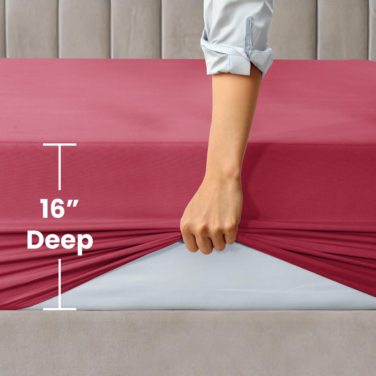 LUX Décor Queen Fitted Sheet Only - Easy to Fit 360 Elastic Microfiber Sheets - 16 Inches Deep Pocket - Wrinkles Fade Resistant - Burgundy