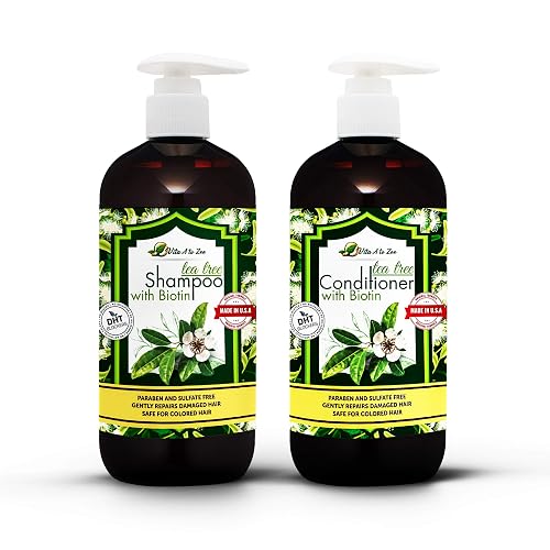 Tea Tree Oil & Biotin Shampoo & Conditioner Set for Men & Women | Professional Strength Formula | Refreshes & Stimulates Hair & Scalp | Moisturizing