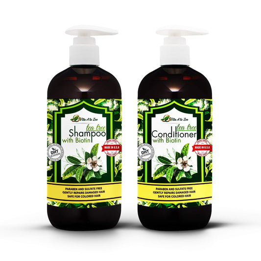 Tea Tree Oil & Biotin Shampoo & Conditioner Set for Men & Women | Professional Strength Formula | Refreshes & Stimulates Hair & Scalp | Moisturizing