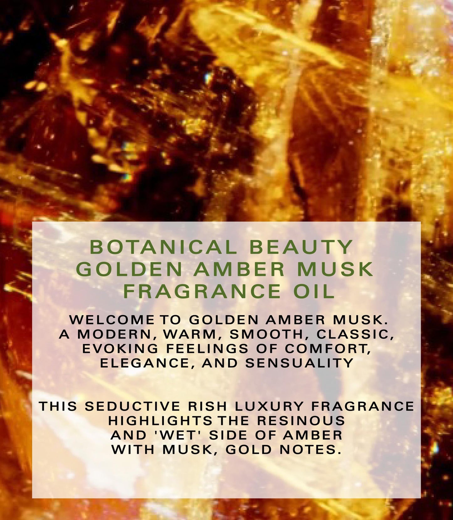 Botanical Beauty GOLDEN AMBER MUSK FRAGRANCE OIL ROLL-ON 0.338 Fl Oz 10 ml Rollerball Perfume, Long Lasting an luxury scent, blend of Golden Amber