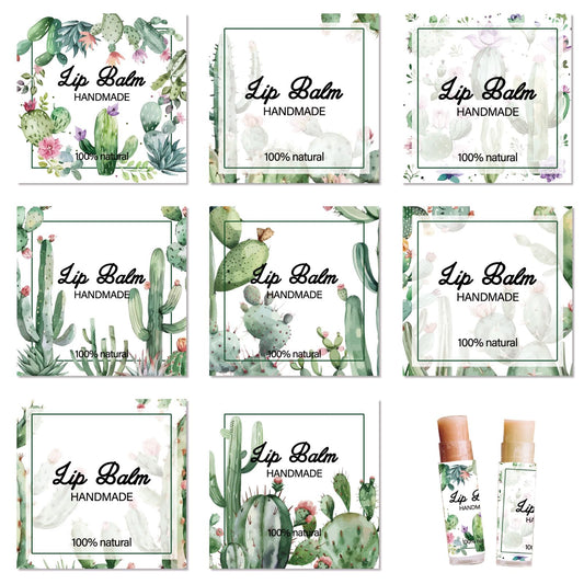 CRASPIRE 80Pcs 8 Styles Lip Balm Stickers Cactus Tropical Plants Greenery Homemade Skincare Products Self-Adhesive Waterproof Lip Balm Labels Stickers Beauty and Personal Care CRASPIRE