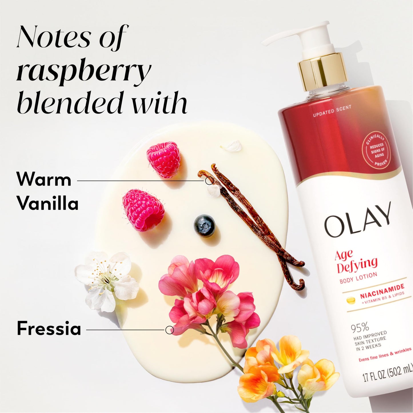Olay Body Lotion for Women, Age Defying with Niacinamide Serum, Visibly Reduce Signs of Skin Aging, 24hr Moisture & Hydration, Fast Absorbing Formula