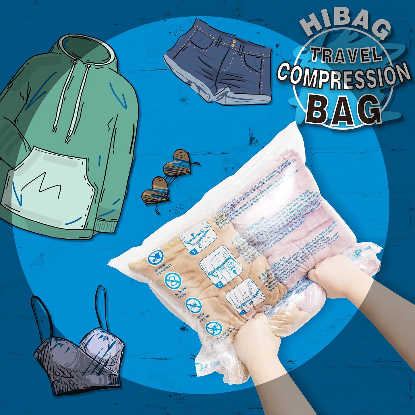 12 Compression Bags for Travel – Vacuum Packing Space Saver Bags for Luggage & Cruise Essentials (12 Pack Travel Bags)
