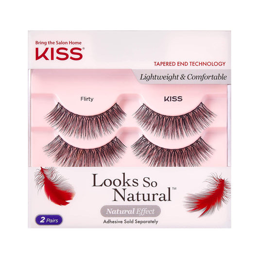 KISS Looks So Natural False Eyelashes Double Pack, Lightweight & Comfortable, Tapered End Technology, Reusable, Cruelty-Free, Contact Lens Friendly
