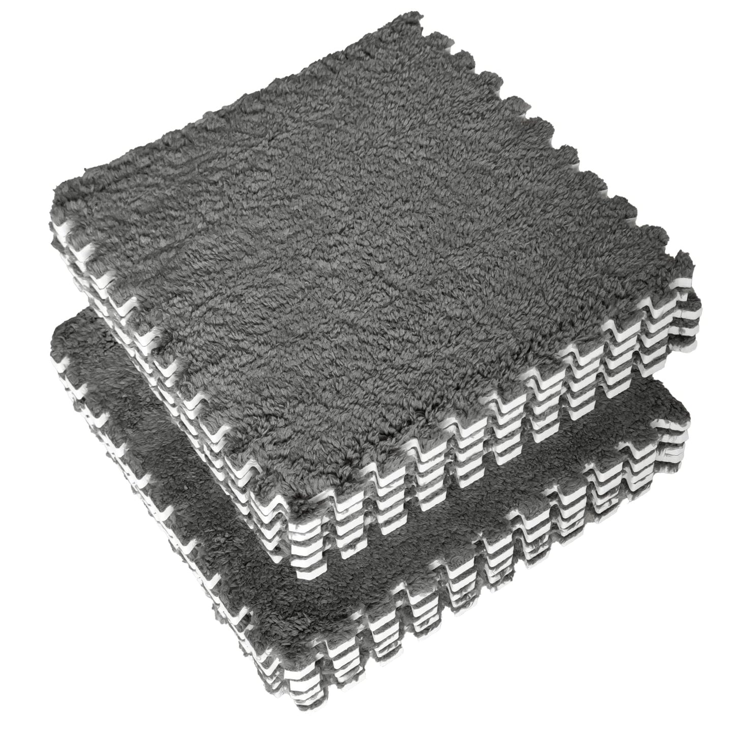 Jaderlu 16 PCS Foam Tile Mats – Thick 0.6" Shaggy Interlocking Rug, Soft Non-Slip Carpet for Baby, Kids, Dorm, Bedroom & Home Decor